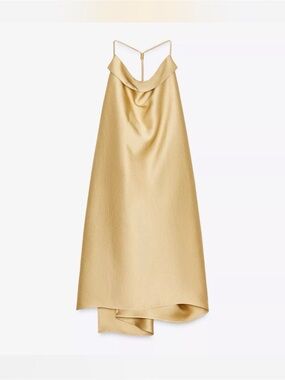 Zara Champagne Satin High-Low Slip Dress